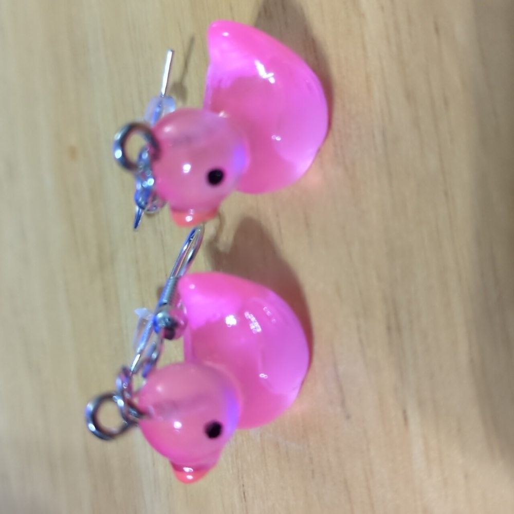 Pink Translucent Duck Earrings